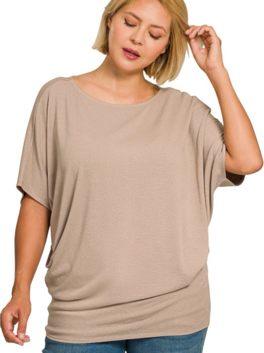 Zenana Outfitters Taupe Dolman Sleeve Relaxed Top
